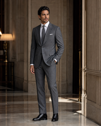 Grey Flannel Winter Suit - Custom Made to Measure side back view