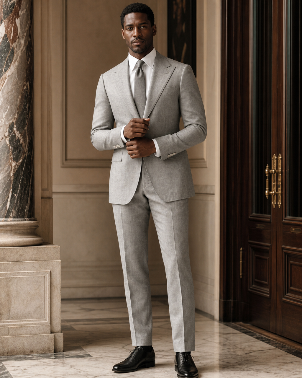 Grey Linen Beach Wedding Suit - Custom Made to Measure front view