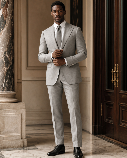 Grey Linen Beach Wedding Suit - Custom Made to Measure front view