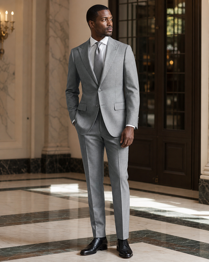Grey Linen Beach Wedding Suit - Custom Made to Measure side back view