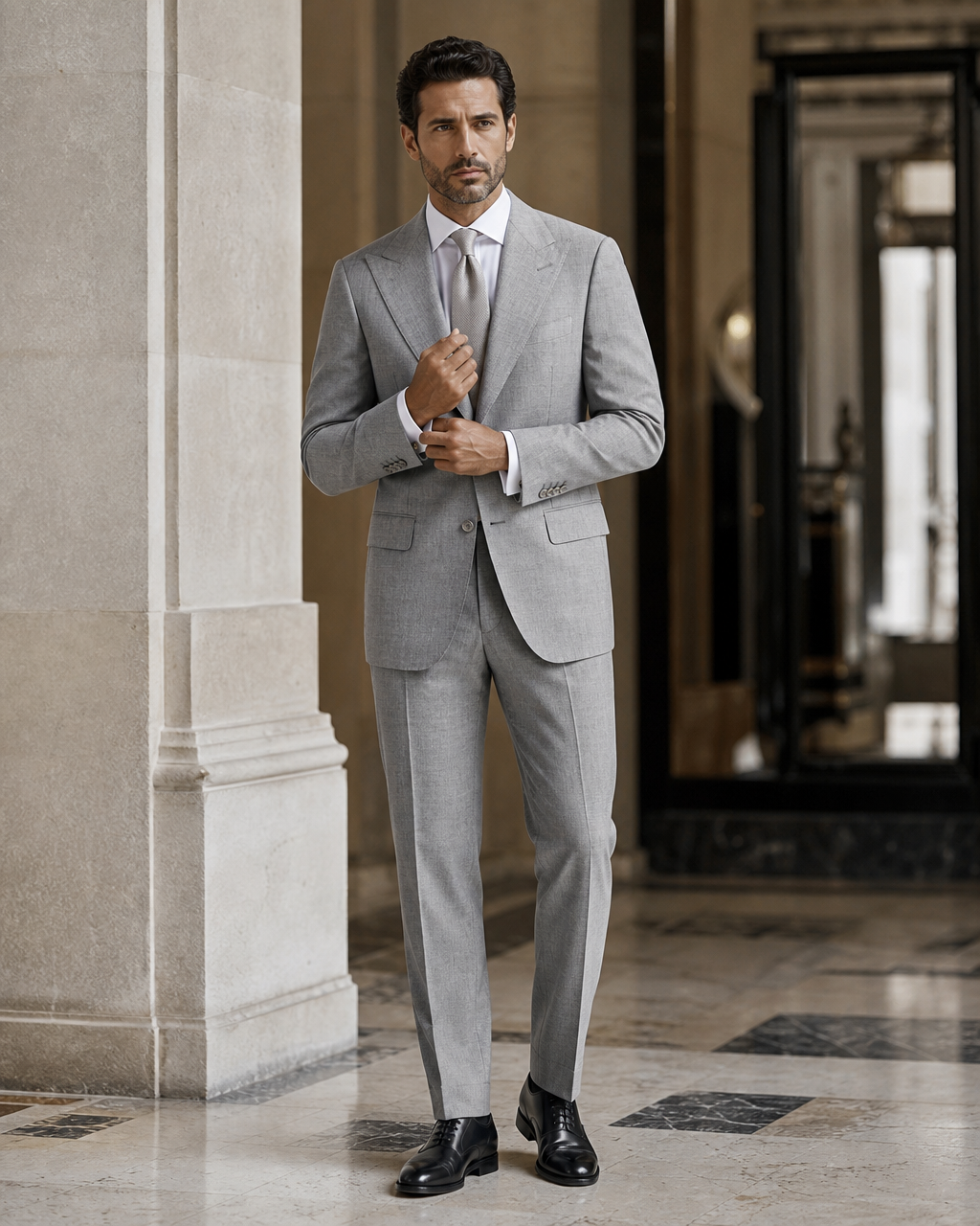 Grey Linen Outdoor Wedding Suit - Custom Made to Measure front view