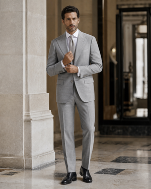 Grey Linen Outdoor Wedding Suit — Custom Made to Measure — 1