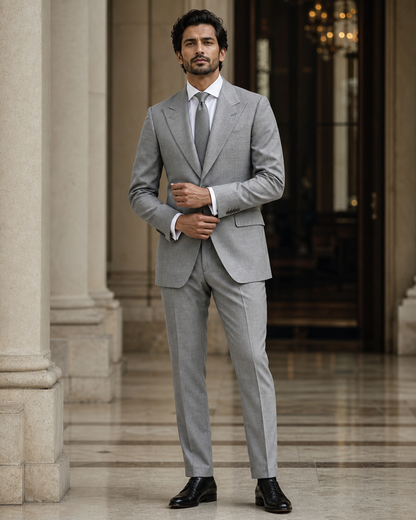 Grey Linen Summer Suit - Custom Made to Measure front view