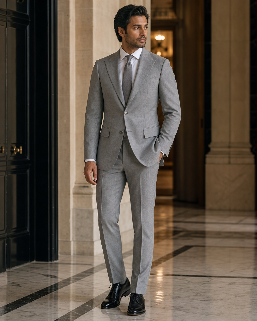 Grey Linen Summer Suit - Custom Made to Measure side back view