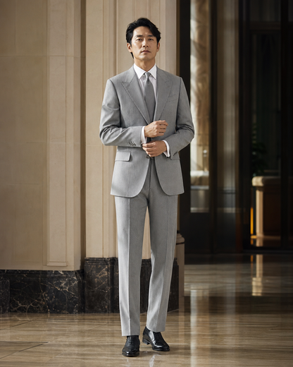 Grey Seersucker Beach Wedding Suit - Custom Made to Measure front view