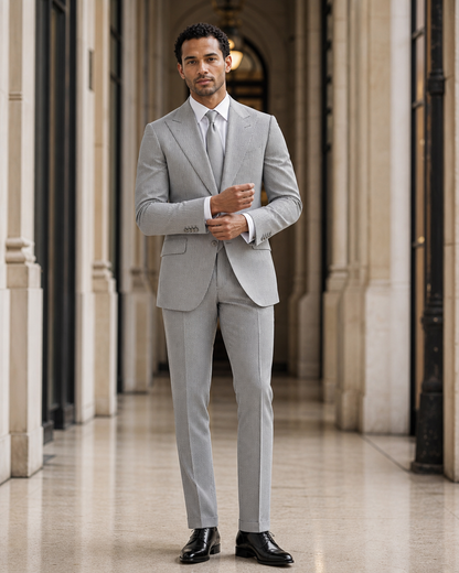 Grey Seersucker Summer Suit - Custom Made to Measure front view