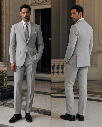 Grey Seersucker Summer Suit - Custom Made to Measure side back view
