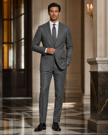 Grey Tweed Winter Suit - Custom Made to Measure front view