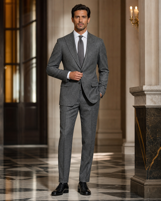 Grey Tweed Winter Suit - Custom Made to Measure front view