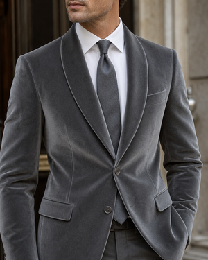 Grey Velvet Shawl Lapel Suit — Custom Made to Measure — 4