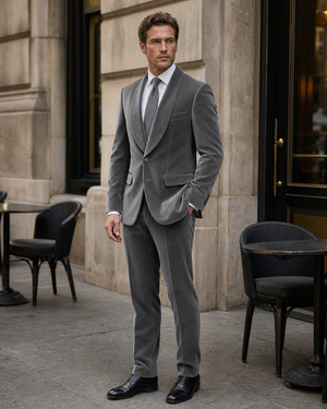 Grey Velvet Shawl Lapel Suit — Custom Made to Measure — 3