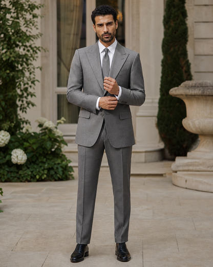 Grey Wool Outdoor Wedding Suit — Custom Made to Measure front view
