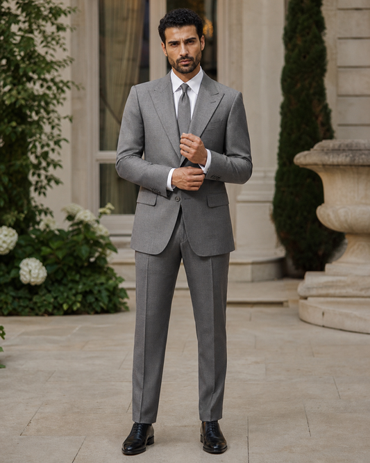 Grey Wool Outdoor Wedding Suit — Custom Made to Measure front view