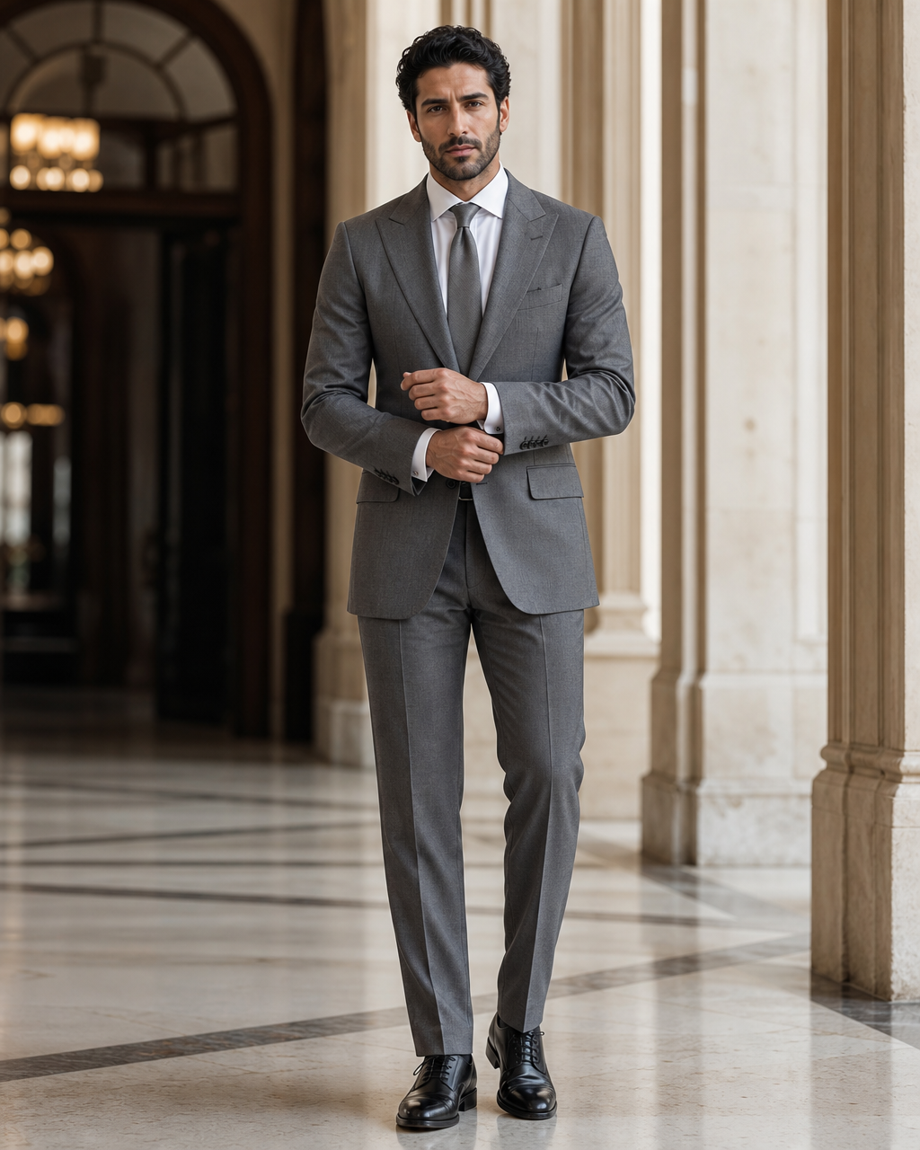 Grey Wool Winter Suit - Custom Made to Measure front view