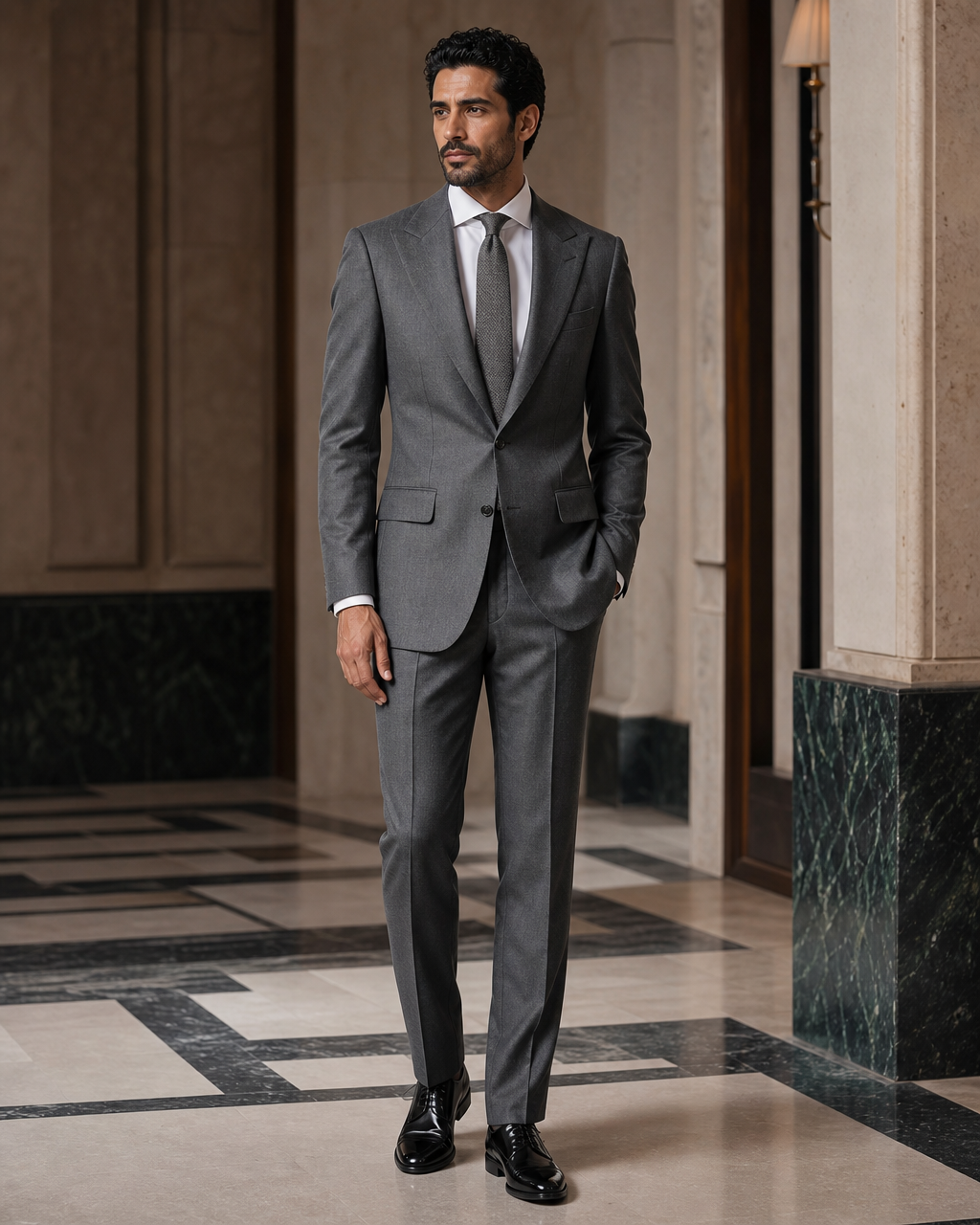 Grey Wool Winter Suit - Custom Made to Measure side back view