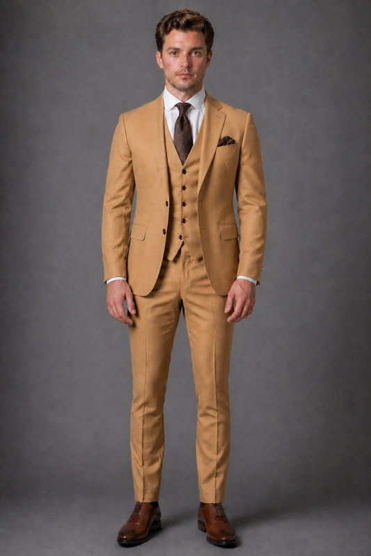 Honey Wool Slim Fit Suit — Custom Made to Measure