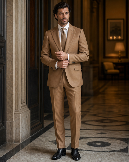 Honey Cashmere Blend Winter Suit - Custom Made to Measure front view