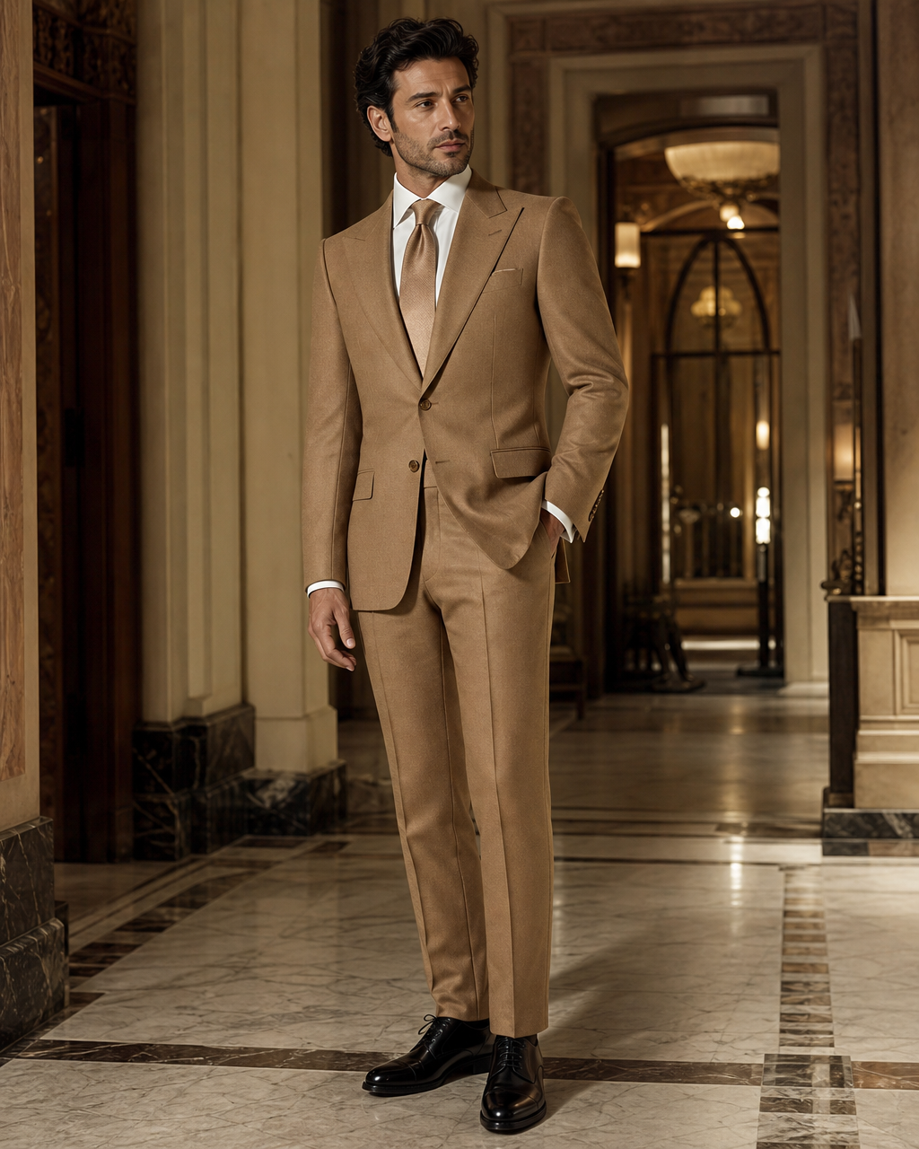 Honey Cashmere Blend Winter Suit - Custom Made to Measure side back view