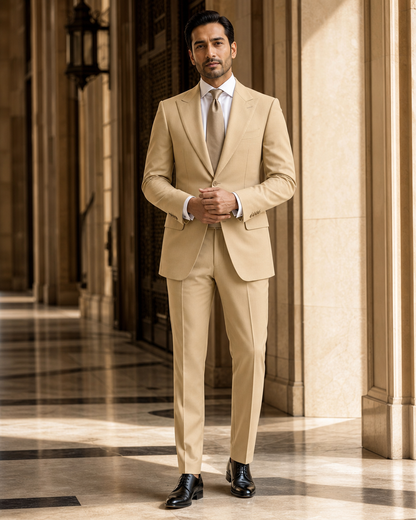 Honey Cotton Beach Wedding Suit - Custom Made to Measure front view