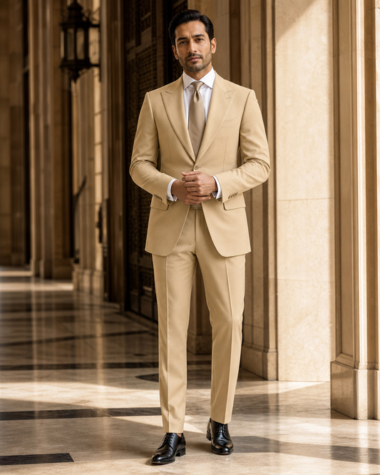Honey Cotton Beach Wedding Suit - Custom Made to Measure front view