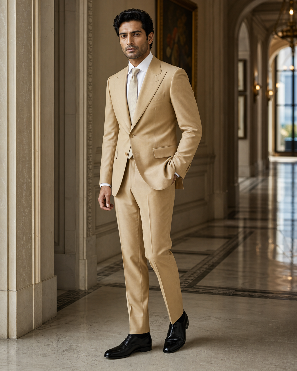 Honey Cotton Beach Wedding Suit - Custom Made to Measure side back view