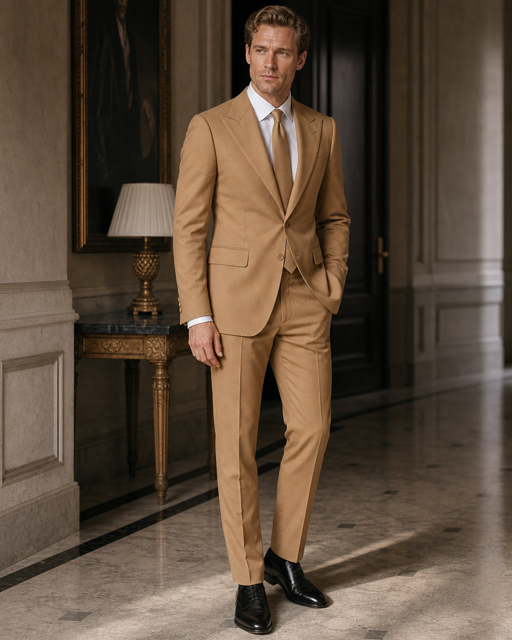 Honey Cotton Outdoor Wedding Suit - Custom Made to Measure side back view