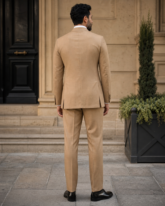 Honey Linen Peak Lapel Suit - Custom Made to Measure back view