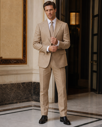 Honey Linen Summer Suit - Custom Made to Measure front view