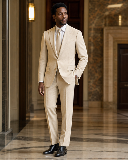 Honey Seersucker Beach Wedding Suit - Custom Made to Measure side back view
