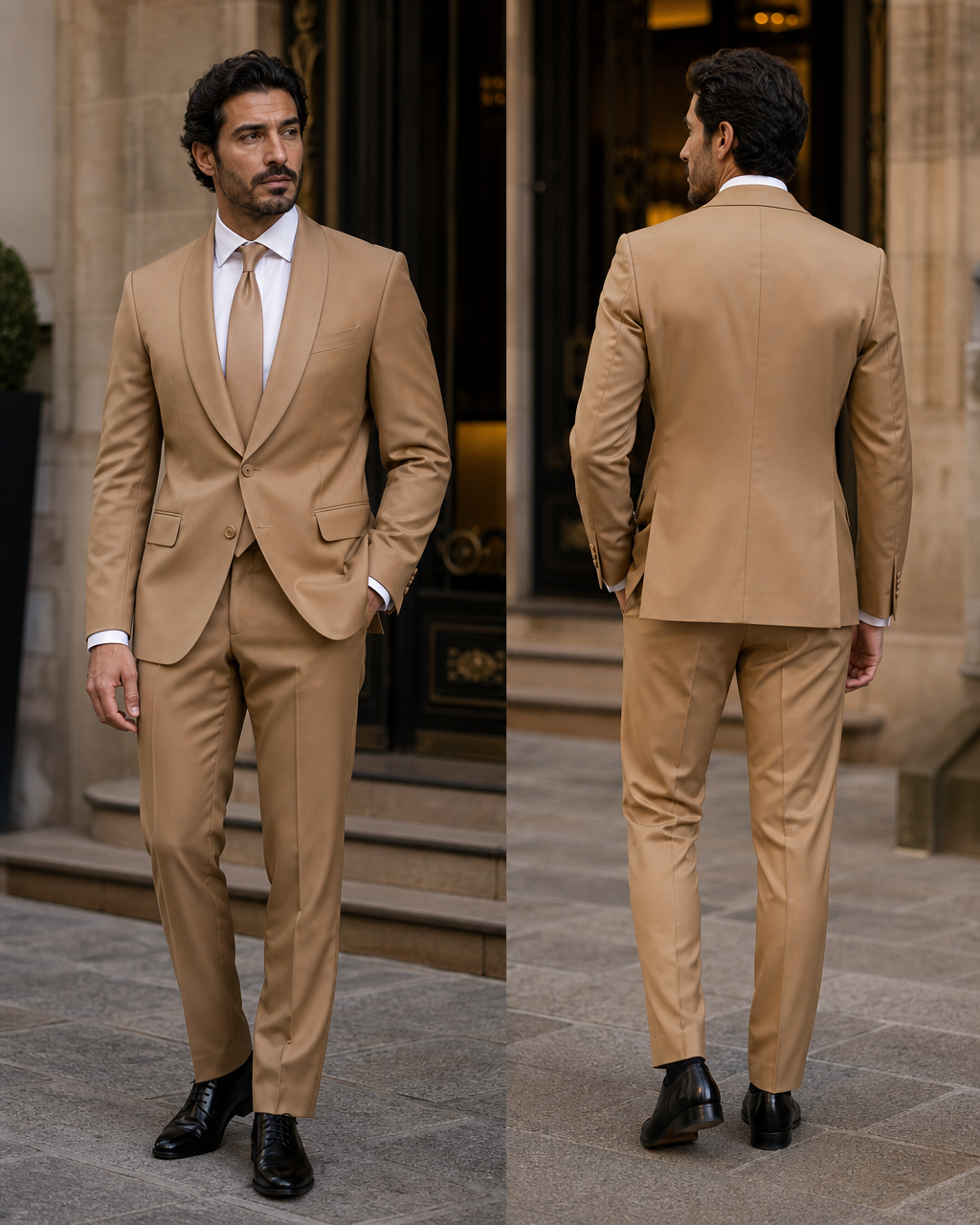 Honey Silk Blend Shawl Lapel Suit - Custom Made to Measure back view