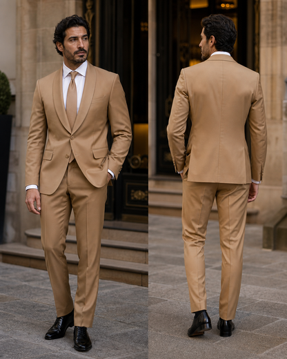 Honey Silk Blend Shawl Lapel Suit - Custom Made to Measure back view