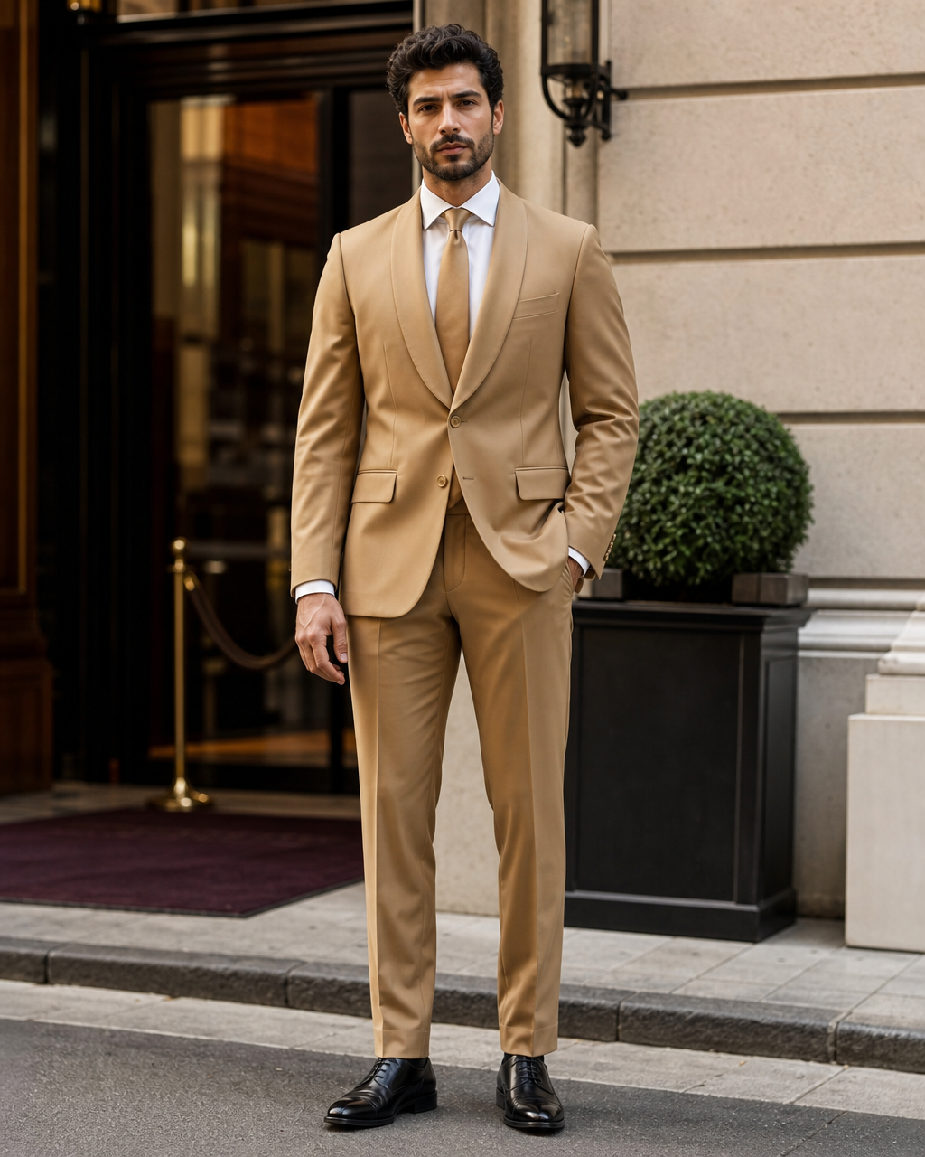 Honey Silk Blend Shawl Lapel Suit - Custom Made to Measure front view