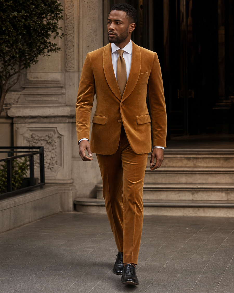 Honey Velvet Shawl Lapel Suit — Custom Made to Measure
