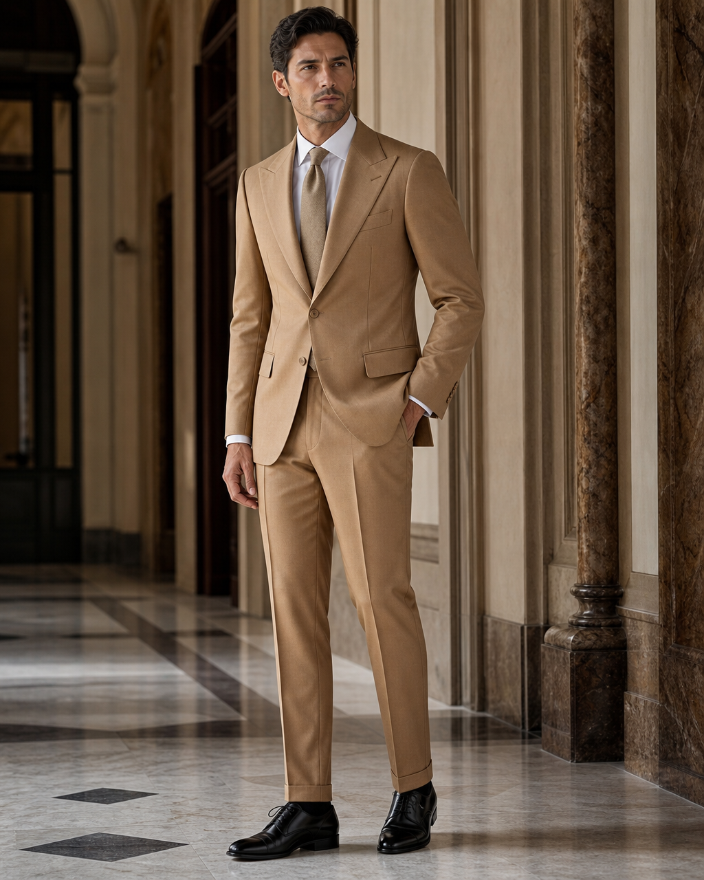 Honey Wool Outdoor Wedding Suit - Custom Made to Measure side back view