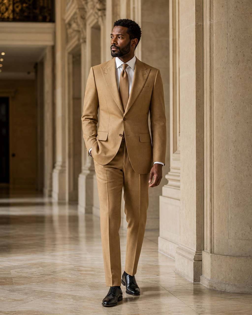 Honey Wool Winter Suit - Custom Made to Measure side back view