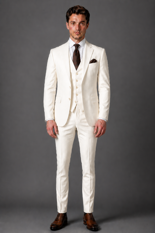 Ivory Wool Slim Fit Suit — Custom Made to Measure
