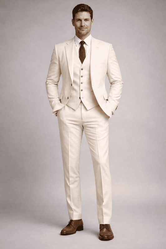 Ivory Wool Wedding Suit — Custom Made to Measure