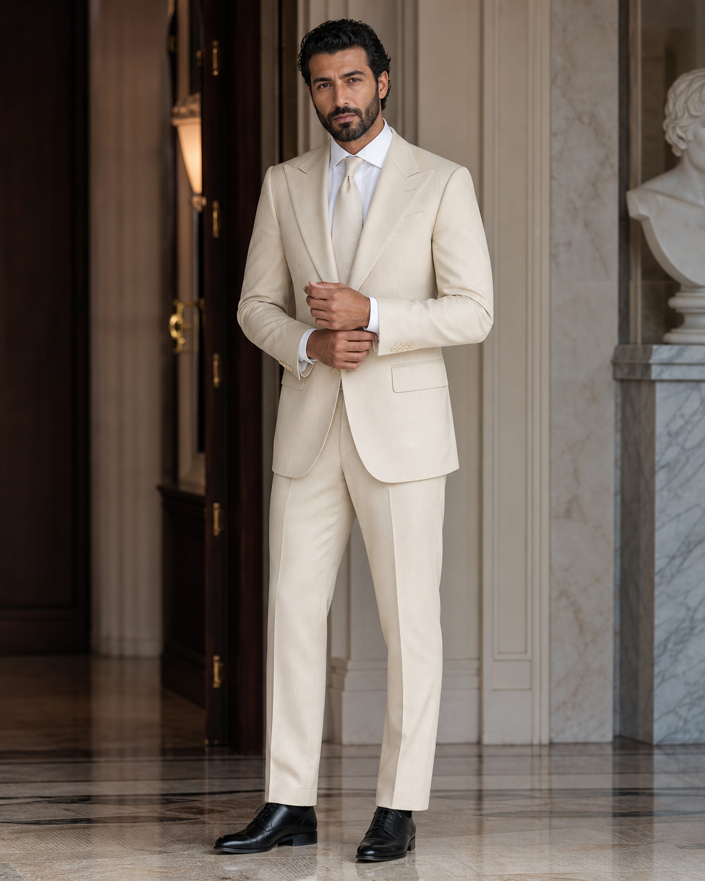 Ivory Cashmere Blend Winter Suit - Custom Made to Measure front view
