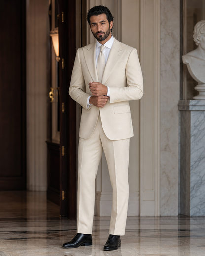 Ivory Cashmere Blend Winter Suit - Custom Made to Measure front view