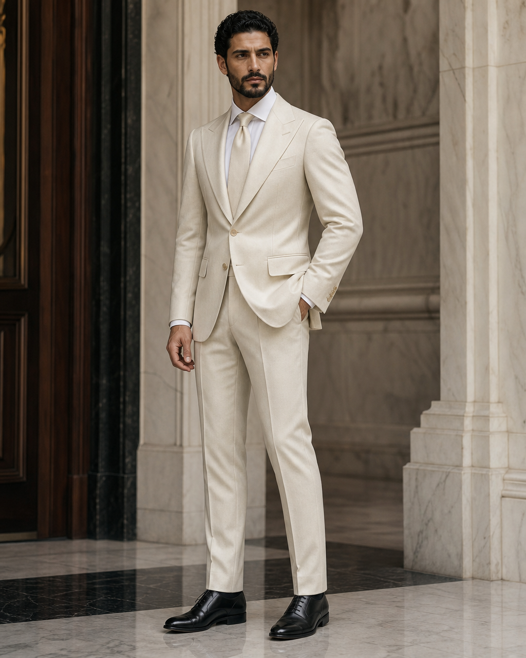 Ivory Cashmere Blend Winter Suit - Custom Made to Measure side back view
