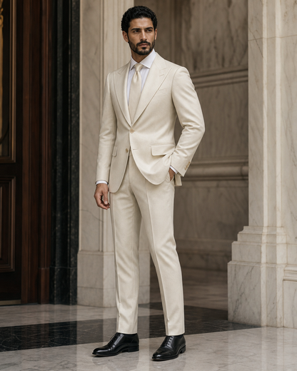 Ivory Cashmere Blend Winter Suit - Custom Made to Measure side back view