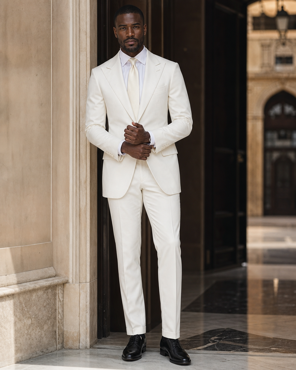 Ivory Cotton Beach Wedding Suit - Custom Made to Measure front view