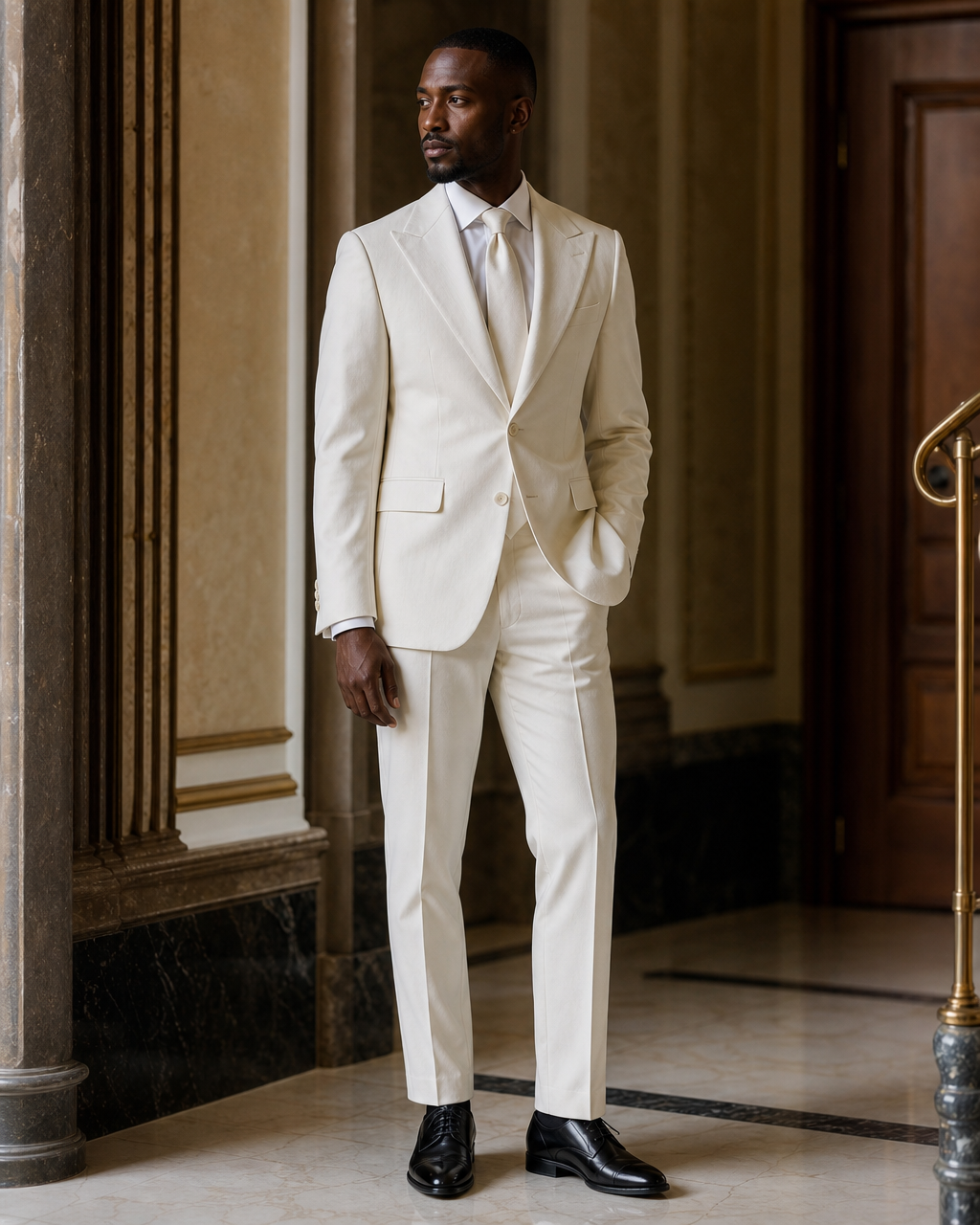 Ivory Cotton Beach Wedding Suit - Custom Made to Measure side back view
