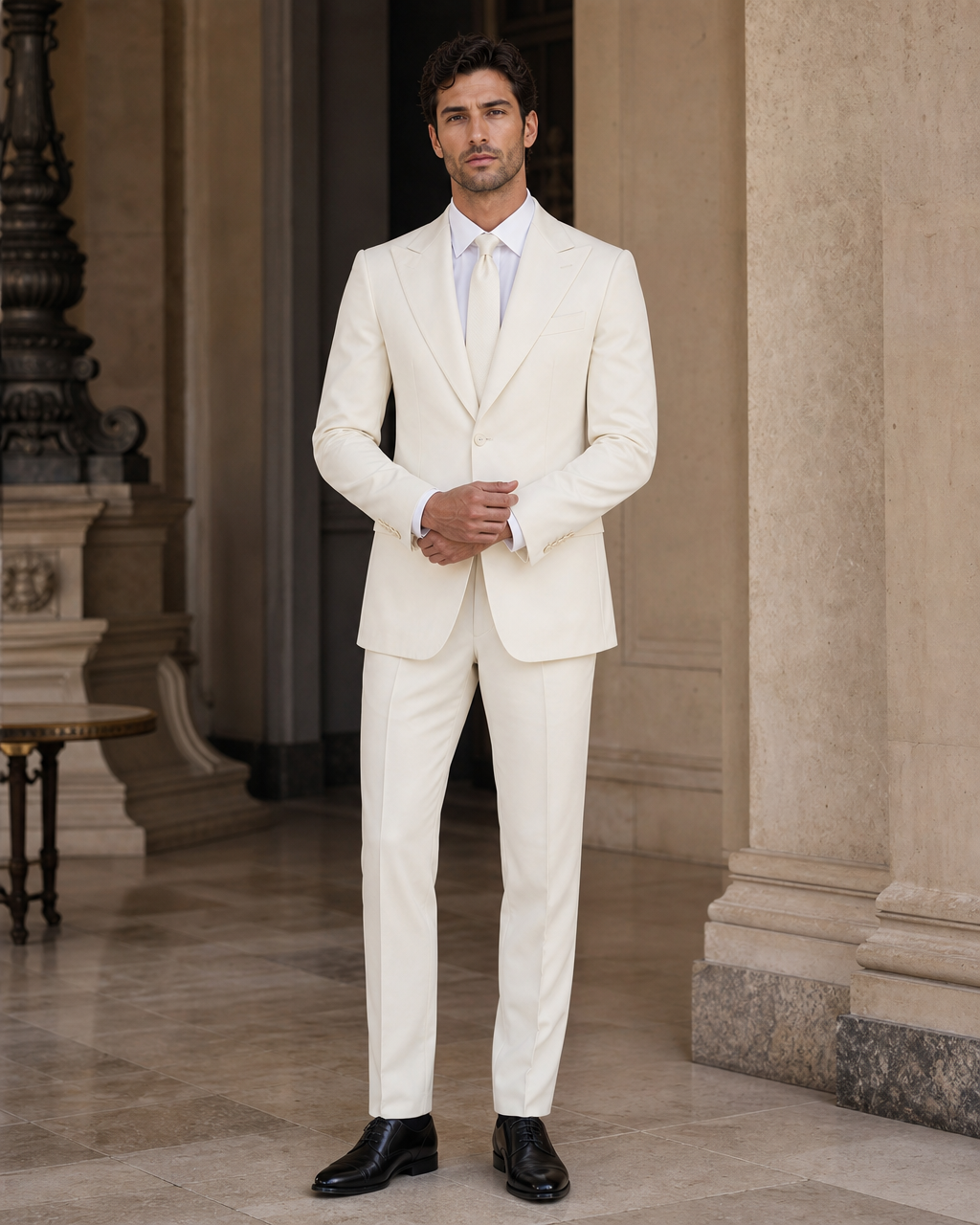 Ivory Cotton Outdoor Wedding Suit - Custom Made to Measure front view