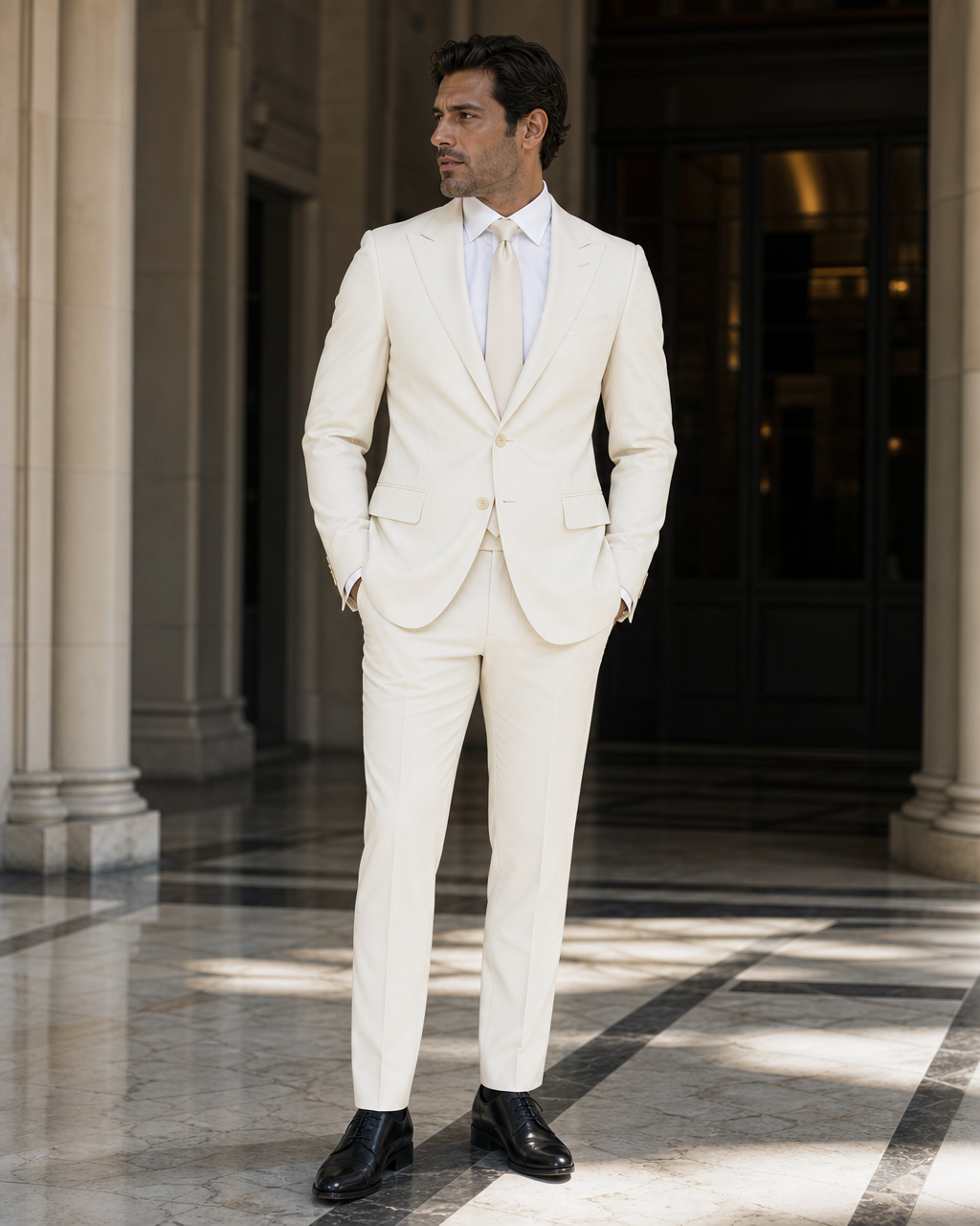 Ivory Cotton Outdoor Wedding Suit - Custom Made to Measure side back view
