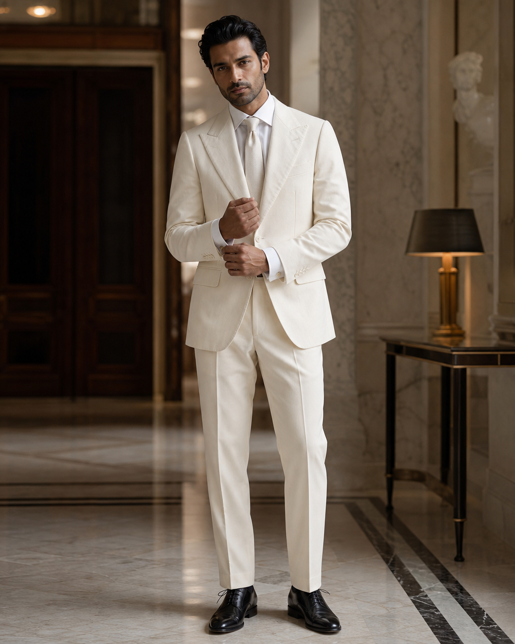Ivory Cotton Summer Suit - Custom Made to Measure front view