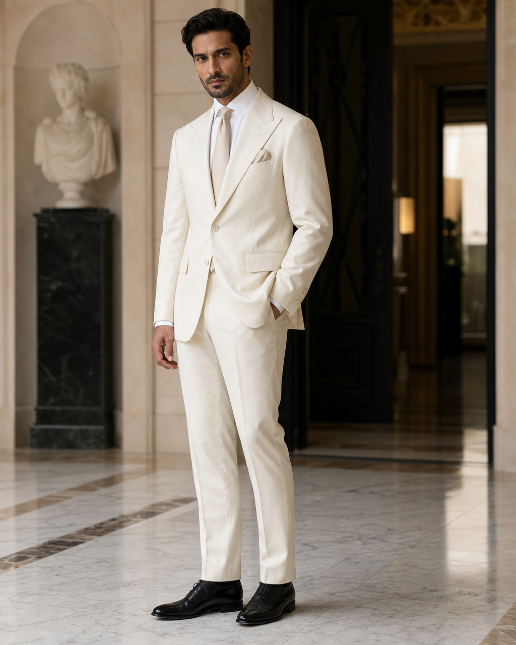 Ivory Cotton Summer Suit - Custom Made to Measure side back view