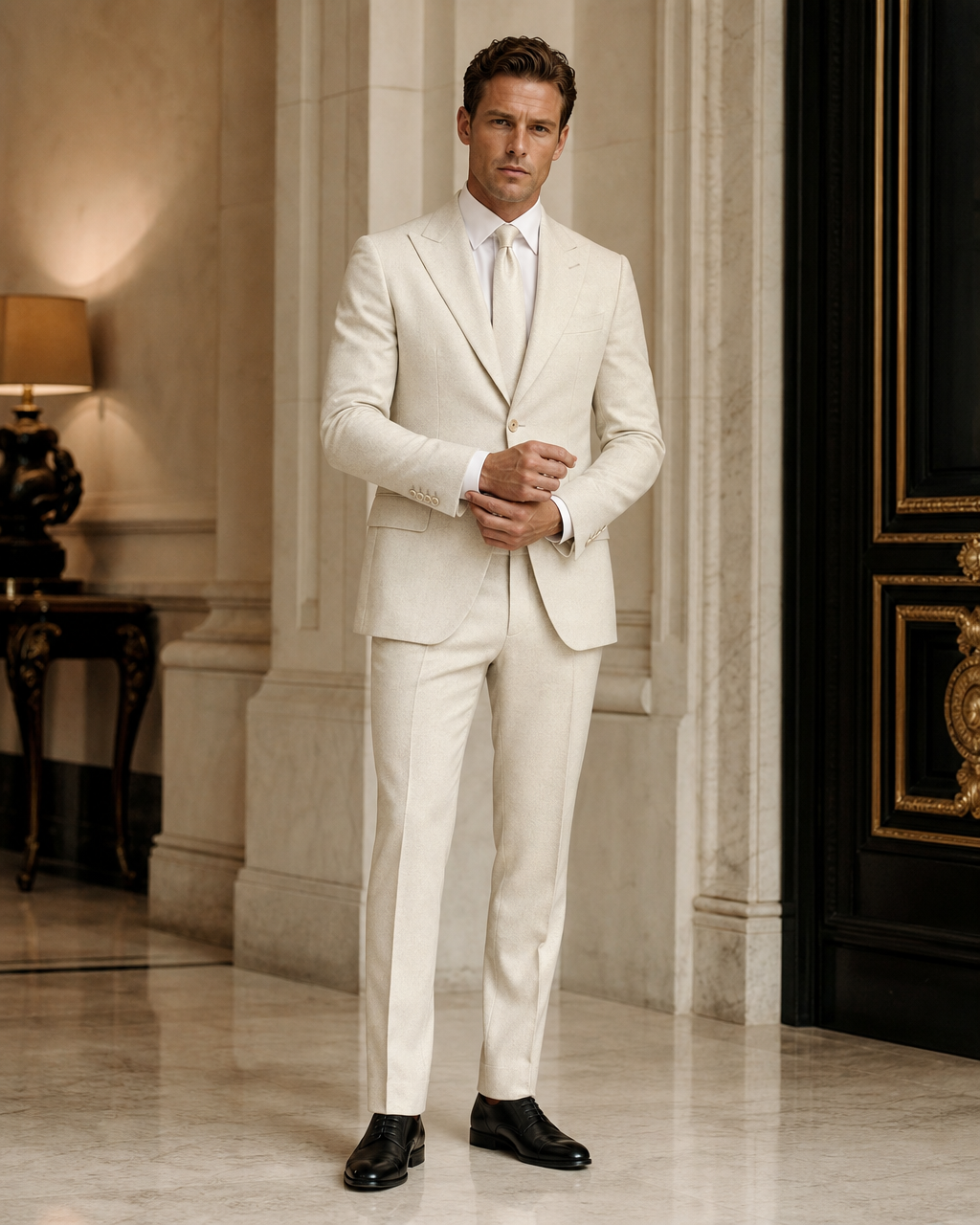 Ivory Flannel Winter Suit - Custom Made to Measure front view
