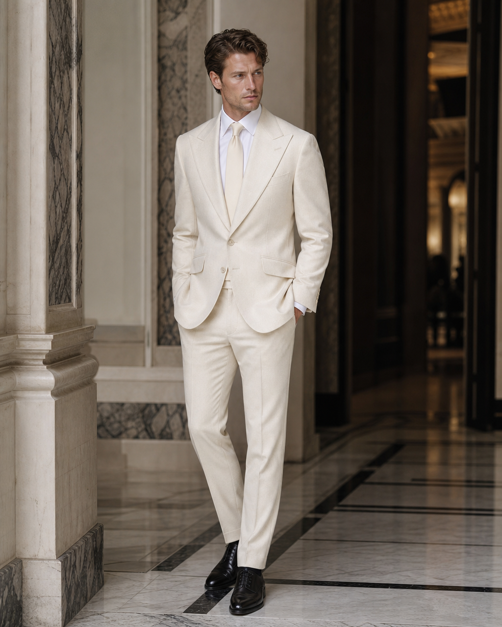Ivory Flannel Winter Suit - Custom Made to Measure side back view