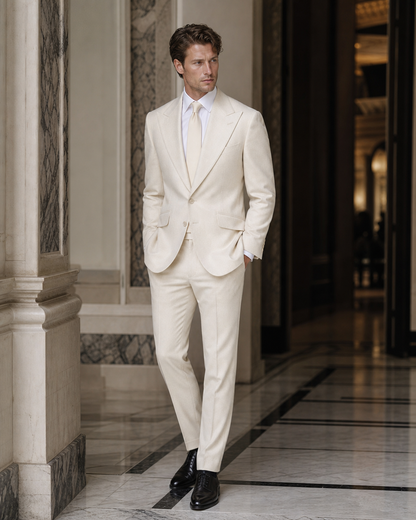 Ivory Flannel Winter Suit - Custom Made to Measure side back view